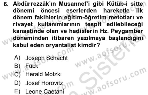 Hadis Tarihi ve Usulü Dersi 2015 - 2016 Yılı (Final) Dönem Sonu Sınav Soruları 6. Soru