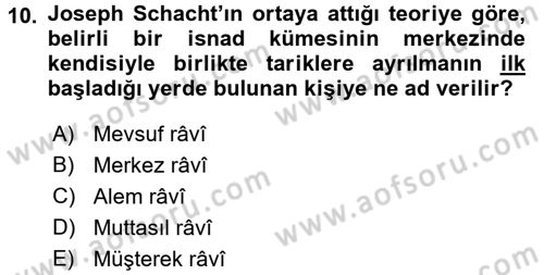 Hadis Tarihi ve Usulü Dersi 2015 - 2016 Yılı Tek Ders Sınavı 10. Soru