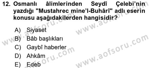 Hadis Tarihi ve Usulü Dersi 2015 - 2016 Yılı Tek Ders Sınavı 12. Soru