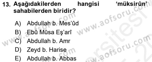 Hadis Tarihi ve Usulü Dersi 2015 - 2016 Yılı Tek Ders Sınavı 13. Soru