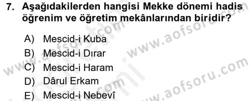 Hadis Tarihi ve Usulü Dersi 2015 - 2016 Yılı Tek Ders Sınavı 7. Soru