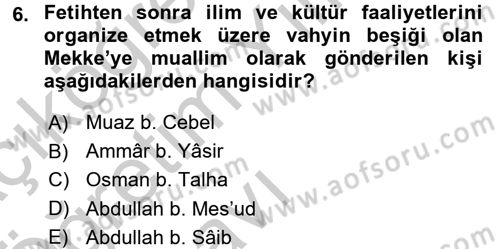 Hadis Tarihi ve Usulü Dersi 2016 - 2017 Yılı 3 Ders Sınavı 6. Soru