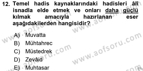 Hadis Tarihi ve Usulü Dersi 2016 - 2017 Yılı (Vize) Ara Sınavı 12. Soru