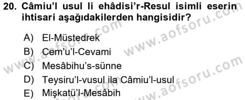 Hadis Tarihi ve Usulü Dersi 2016 - 2017 Yılı (Vize) Ara Sınavı 20. Soru