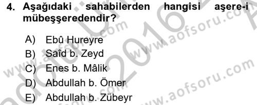 Hadis Tarihi ve Usulü Dersi 2016 - 2017 Yılı (Vize) Ara Sınavı 4. Soru