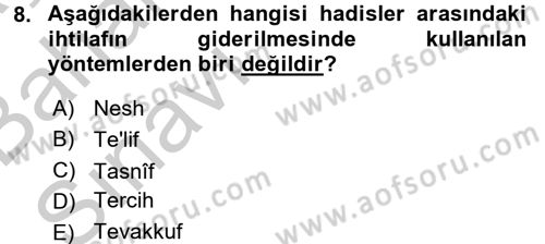 Hadis Tarihi ve Usulü Dersi 2016 - 2017 Yılı (Vize) Ara Sınavı 8. Soru