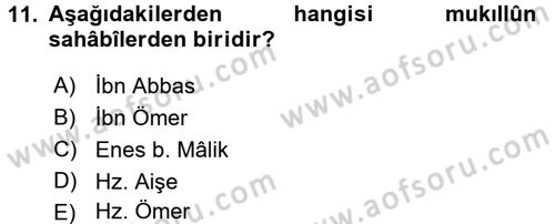 Hadis Tarihi ve Usulü Dersi 2016 - 2017 Yılı (Final) Dönem Sonu Sınav Soruları 11. Soru