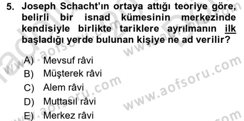 Hadis Tarihi ve Usulü Dersi 2016 - 2017 Yılı (Final) Dönem Sonu Sınav Soruları 5. Soru