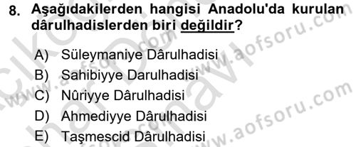 Hadis Tarihi ve Usulü Dersi 2016 - 2017 Yılı (Final) Dönem Sonu Sınav Soruları 8. Soru