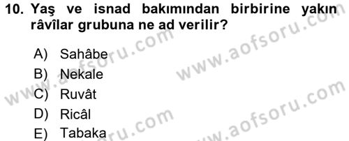 Hadis Tarihi ve Usulü Dersi 2017 - 2018 Yılı 3 Ders Sınav Soruları 10. Soru
