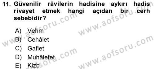 Hadis Tarihi ve Usulü Dersi 2017 - 2018 Yılı 3 Ders Sınav Soruları 11. Soru
