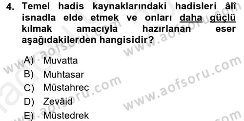 Hadis Tarihi ve Usulü Dersi 2017 - 2018 Yılı 3 Ders Sınav Soruları 4. Soru