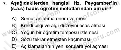 Hadis Tarihi ve Usulü Dersi 2017 - 2018 Yılı 3 Ders Sınav Soruları 7. Soru
