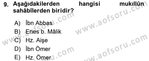 Hadis Tarihi ve Usulü Dersi 2017 - 2018 Yılı 3 Ders Sınav Soruları 9. Soru