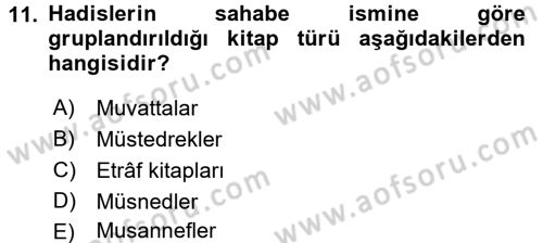 Hadis Tarihi ve Usulü Dersi 2017 - 2018 Yılı (Vize) Ara Sınav Soruları 11. Soru