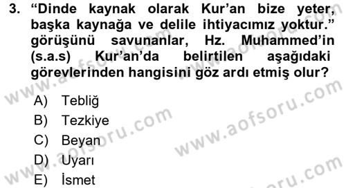 Hadis Tarihi ve Usulü Dersi 2017 - 2018 Yılı (Vize) Ara Sınav Soruları 3. Soru