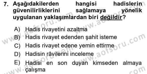 Hadis Tarihi ve Usulü Dersi 2017 - 2018 Yılı (Vize) Ara Sınav Soruları 7. Soru