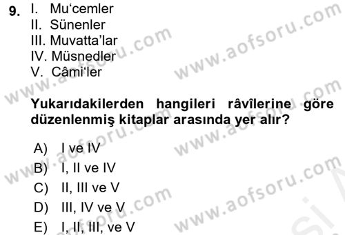 Hadis Tarihi ve Usulü Dersi 2017 - 2018 Yılı (Vize) Ara Sınav Soruları 9. Soru