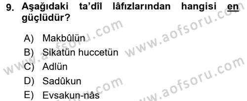 Hadis Tarihi ve Usulü Dersi 2017 - 2018 Yılı (Final) Dönem Sonu Sınavı 9. Soru