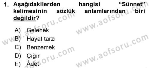 Hadis Tarihi ve Usulü Dersi 2018 - 2019 Yılı (Vize) Ara Sınavı 1. Soru