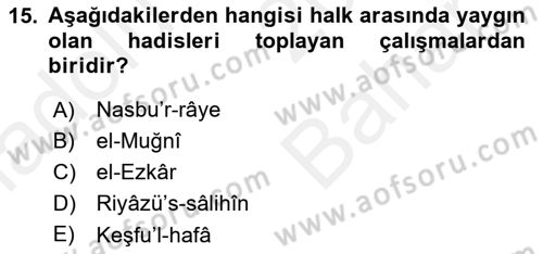 Hadis Tarihi ve Usulü Dersi 2018 - 2019 Yılı (Vize) Ara Sınavı 15. Soru