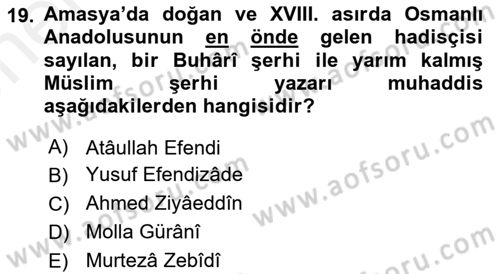 Hadis Tarihi ve Usulü Dersi 2018 - 2019 Yılı (Vize) Ara Sınavı 19. Soru