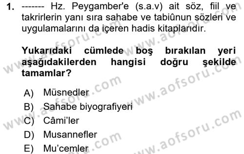 Hadis Tarihi ve Usulü Dersi 2018 - 2019 Yılı (Final) Dönem Sonu Sınav Soruları 1. Soru