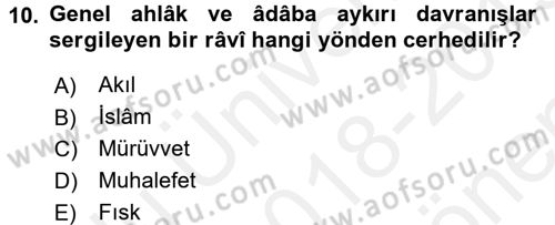 Hadis Tarihi ve Usulü Dersi 2018 - 2019 Yılı (Final) Dönem Sonu Sınav Soruları 10. Soru