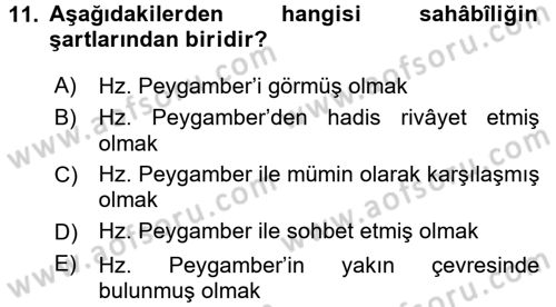Hadis Tarihi ve Usulü Dersi 2018 - 2019 Yılı (Final) Dönem Sonu Sınav Soruları 11. Soru
