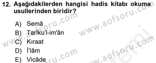 Hadis Tarihi ve Usulü Dersi 2018 - 2019 Yılı (Final) Dönem Sonu Sınav Soruları 12. Soru