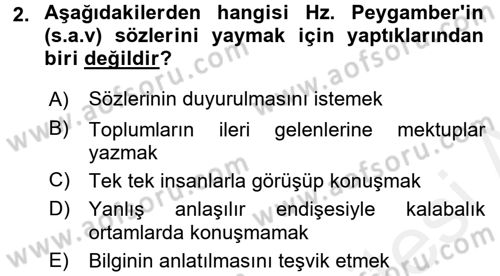 Hadis Tarihi ve Usulü Dersi 2018 - 2019 Yılı (Final) Dönem Sonu Sınav Soruları 2. Soru