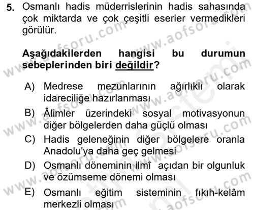 Hadis Tarihi ve Usulü Dersi 2018 - 2019 Yılı (Final) Dönem Sonu Sınav Soruları 5. Soru