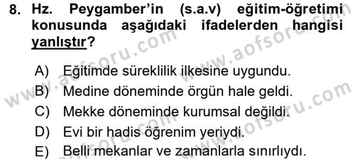 Hadis Tarihi ve Usulü Dersi 2018 - 2019 Yılı (Final) Dönem Sonu Sınav Soruları 8. Soru