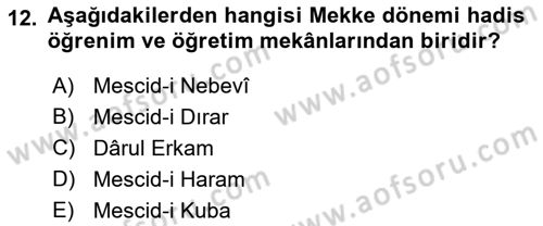 Hadis Tarihi ve Usulü Dersi 2018 - 2019 Yılı Yaz Okulu Sınav Soruları 12. Soru