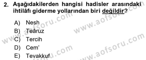 Hadis Tarihi ve Usulü Dersi 2018 - 2019 Yılı Yaz Okulu Sınav Soruları 2. Soru