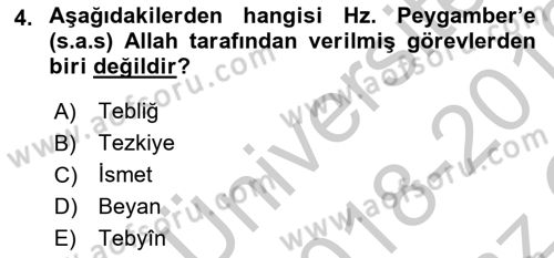 Hadis Tarihi ve Usulü Dersi 2018 - 2019 Yılı Yaz Okulu Sınav Soruları 4. Soru