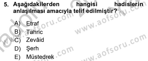 Hadis Tarihi ve Usulü Dersi 2018 - 2019 Yılı Yaz Okulu Sınav Soruları 5. Soru