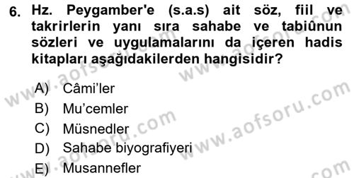 Hadis Tarihi ve Usulü Dersi 2018 - 2019 Yılı Yaz Okulu Sınav Soruları 6. Soru