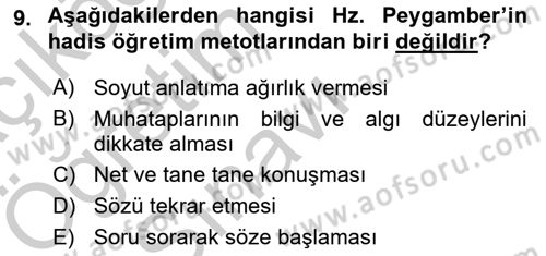 Hadis Tarihi ve Usulü Dersi 2018 - 2019 Yılı Yaz Okulu Sınav Soruları 9. Soru