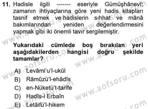 Hadis Tarihi ve Usulü Dersi 2020 - 2021 Yılı Yaz Okulu Sınav Soruları 11. Soru