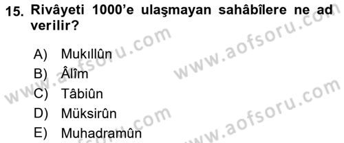 Hadis Tarihi ve Usulü Dersi 2020 - 2021 Yılı Yaz Okulu Sınavı 15. Soru