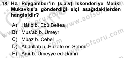 Hadis Tarihi ve Usulü Dersi 2020 - 2021 Yılı Yaz Okulu Sınavı 18. Soru