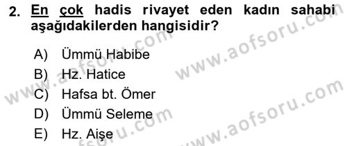 Hadis Tarihi ve Usulü Dersi 2020 - 2021 Yılı Yaz Okulu Sınavı 2. Soru