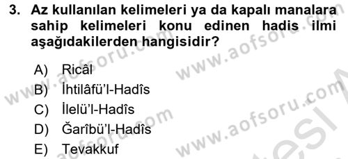 Hadis Tarihi ve Usulü Dersi 2020 - 2021 Yılı Yaz Okulu Sınavı 3. Soru