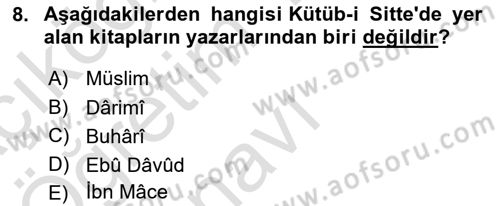 Hadis Tarihi ve Usulü Dersi 2020 - 2021 Yılı Yaz Okulu Sınavı 8. Soru