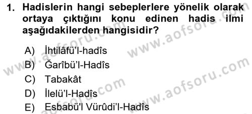 Hadis Tarihi ve Usulü Dersi 2021 - 2022 Yılı (Vize) Ara Sınavı 1. Soru