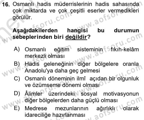 Hadis Tarihi ve Usulü Dersi 2021 - 2022 Yılı (Vize) Ara Sınavı 16. Soru