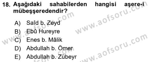 Hadis Tarihi ve Usulü Dersi 2021 - 2022 Yılı (Vize) Ara Sınavı 18. Soru