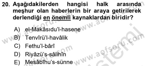 Hadis Tarihi ve Usulü Dersi 2021 - 2022 Yılı (Vize) Ara Sınavı 20. Soru