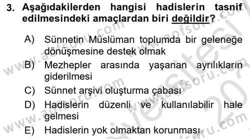 Hadis Tarihi ve Usulü Dersi 2021 - 2022 Yılı (Final) Dönem Sonu Sınav Soruları 3. Soru